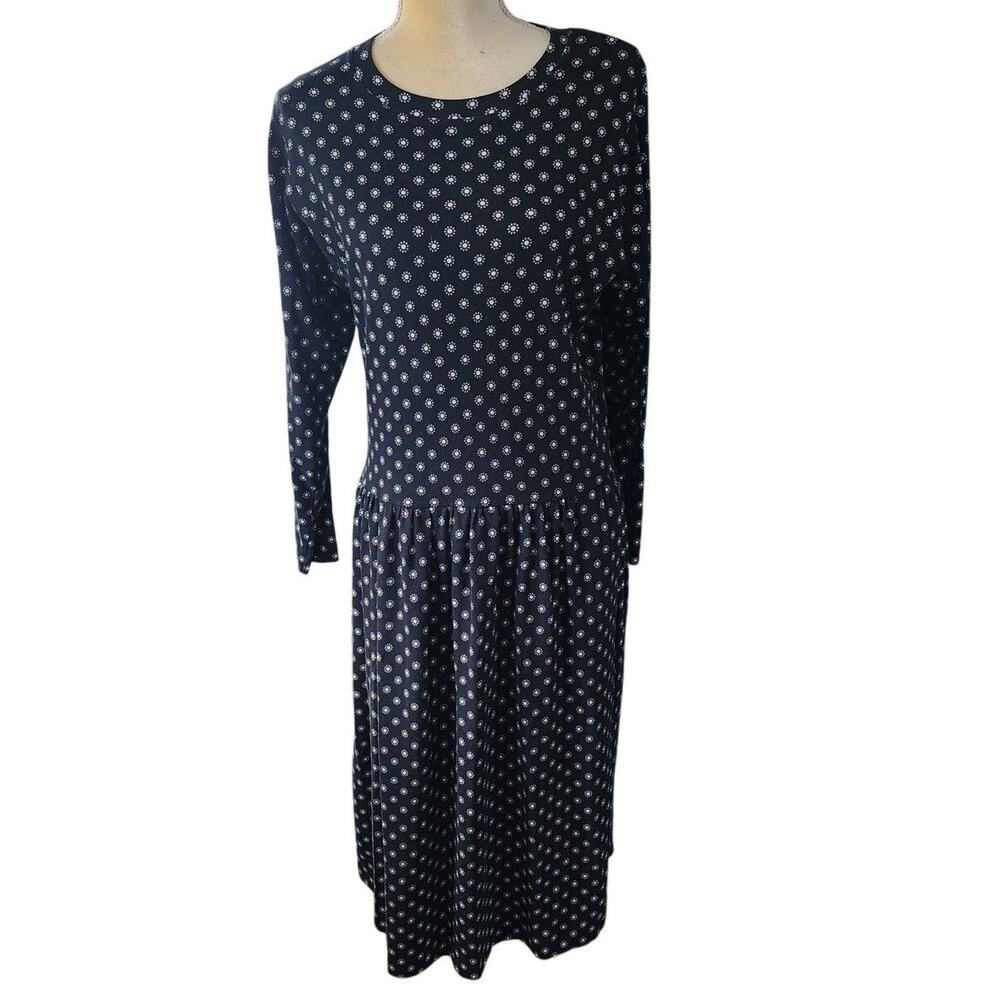 Talbots Drop Waist Maxi Long Sleeve Black White Floral Petite Dress Size PS